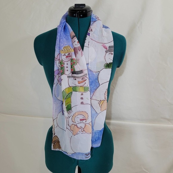 Unbranded Accessories - 🎊 Hand Painted Family of Snowmen Long Rectangle Scarf